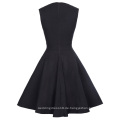 Belle Poque Normallack Retro Vintage Sleeveless V-Ausschnitt A-Linie Schwarz Einteiliges 50s 60s Swing Kleid BP000384-1